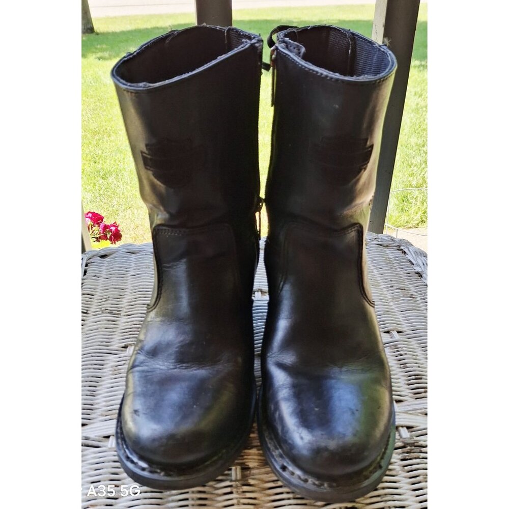 Harley-Davidson Womens Black Leather Heeled Motorcycle Boots With Lace-Up Back &